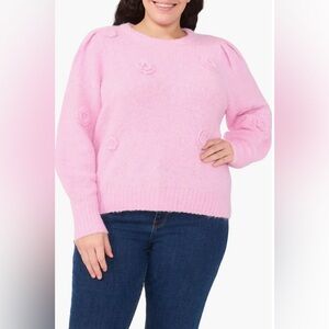 NWT CeCe Light Pink Women's 3D Floral Applique wool blend Sweater